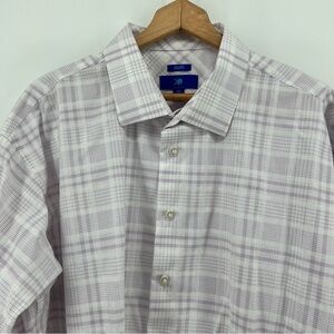 Egara Shirt White Lavender Graph Check Non Iron Long Sleeve Sz 2XL Classic Fit